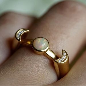 Pamela Love 18ky Gold, Opal & Diamond Luna Ring